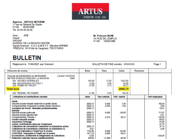 Intérim bulletin de salaire